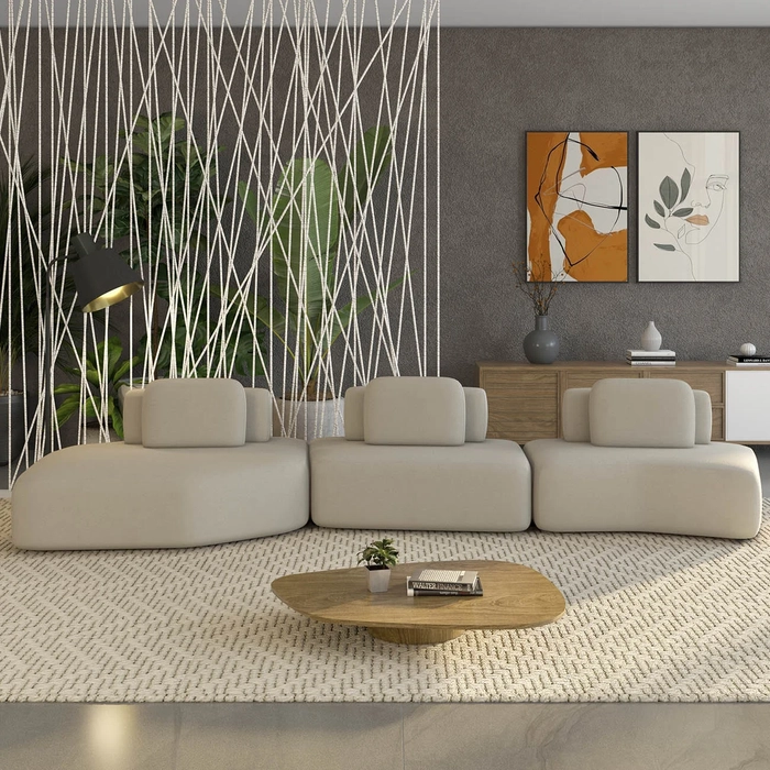 Sofá Ilha Com Chaise 449cm Living Moby Veludo Bege - Mpozenato