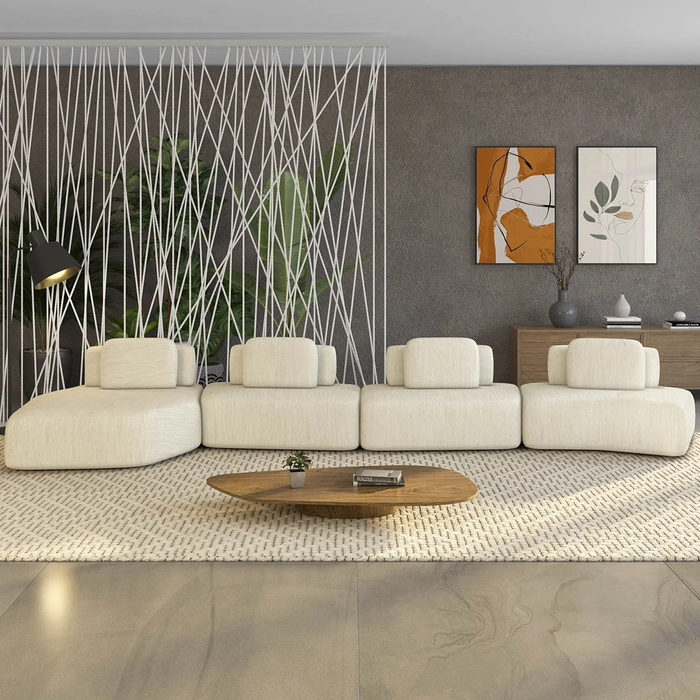 Sofá Ilha Com Chaise 589cm Living Moby Linho Cru Z08 - Mpozenato