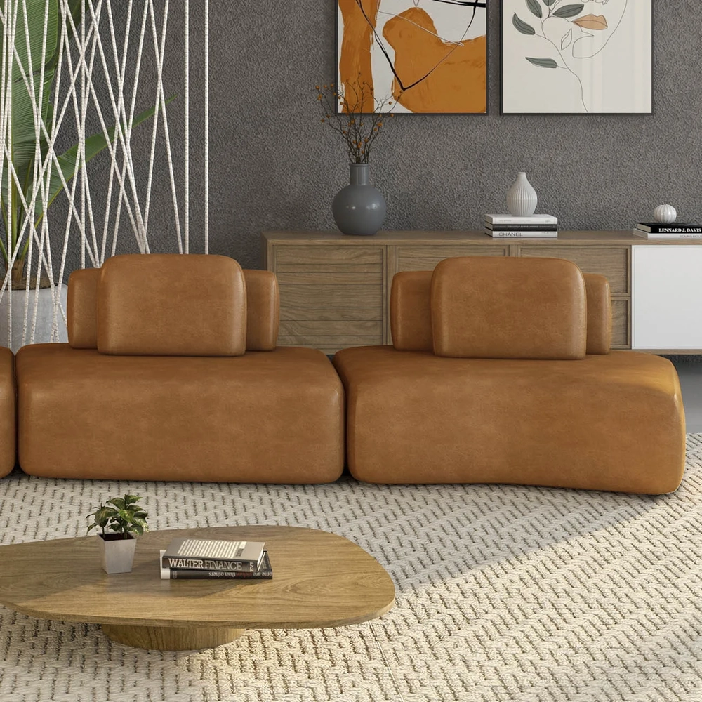 Sofá Ilha 314cm 2 Módulos Sala de Estar Moby Sintético Caramelo Z08 - Mpozenato