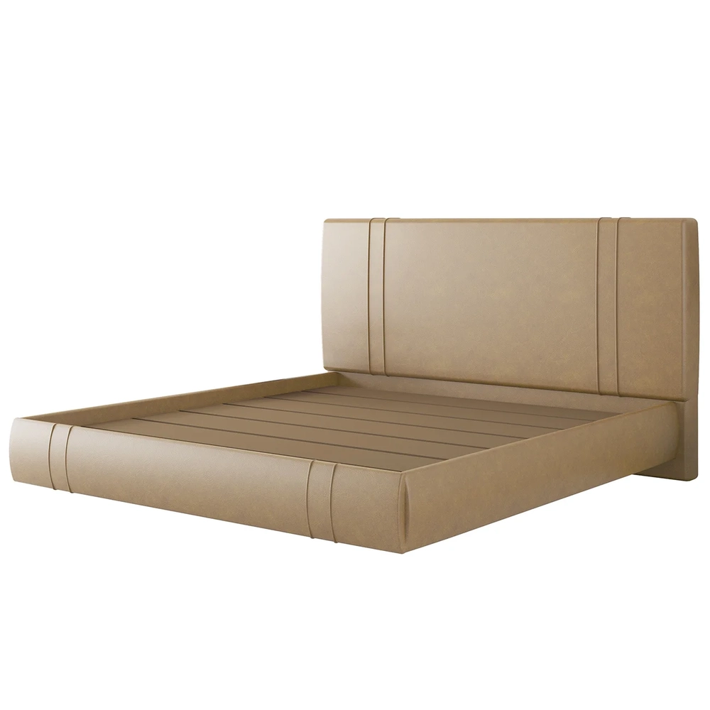 Cama King Flutuante Com Cabeceira 195cm Lyra Sintético Bege S05 - Mpozenato