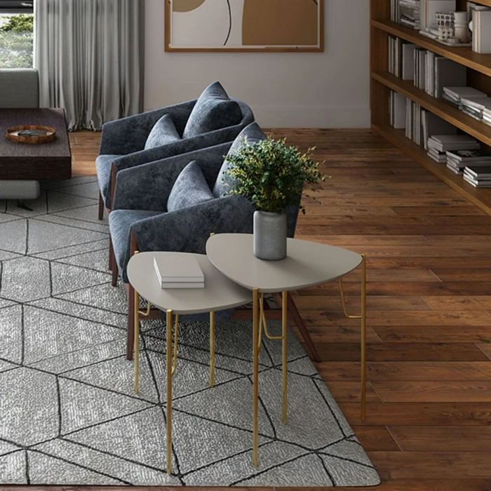 Mesa Lateral Para Sala Pés Metálicos Kit 2 Blen Grigio/Dourado I06 - Mpozenato
