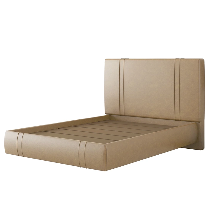 Cama Casal Flutuante Com Cabeceira 140cm Lyra Sintético Bege S05 - Mpozenato
