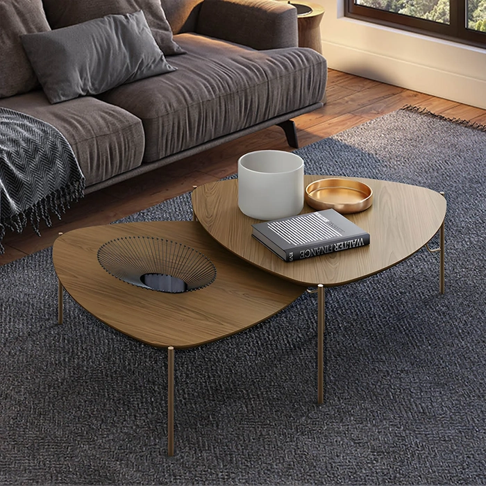 Mesa de Centro Para Sala Pés Metálicos Kit 2 Blen Louro/Dourado I06 - Mpozenato