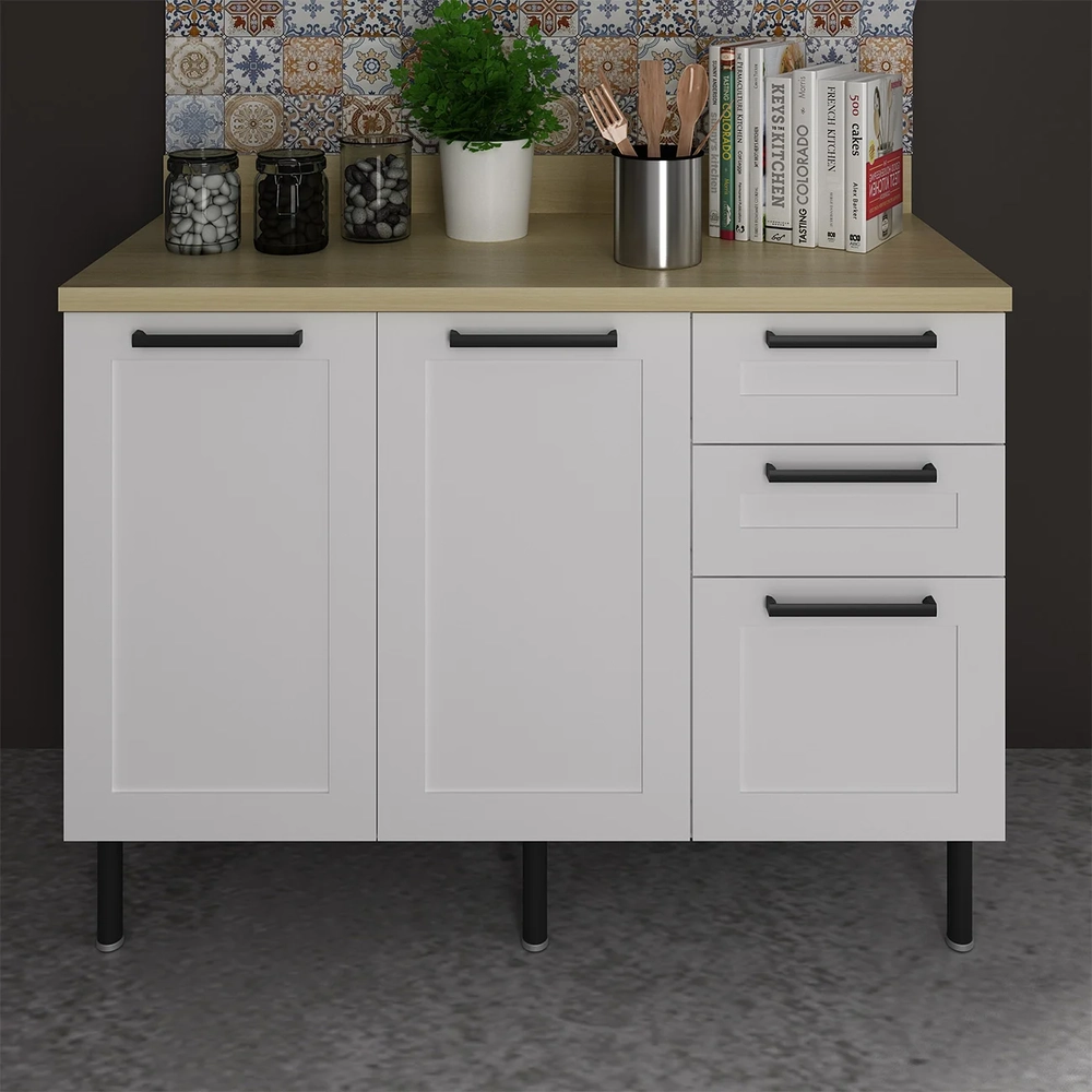 Balcão de Cozinha Com Tampo 120cm Zaya Branco/Carvalho T01  - Mpozenato