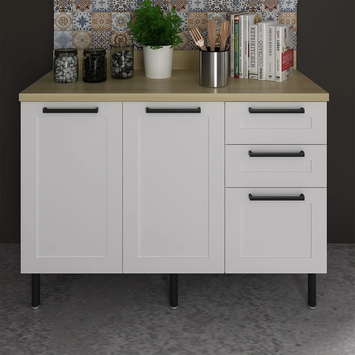 Balcão de Cozinha Com Tampo 120cm Zaya Branco/Carvalho T01  - Mpozenato