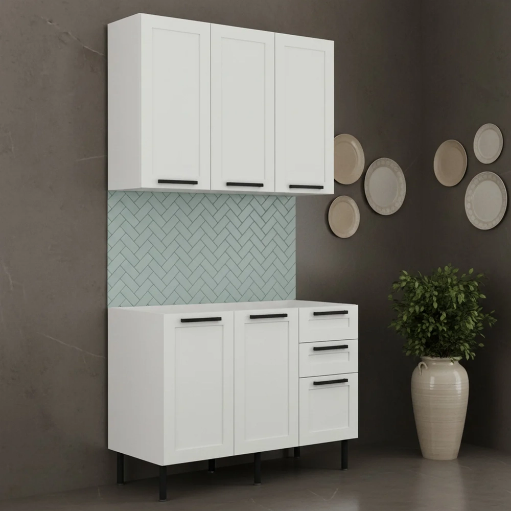 Armário Cozinha e Balcão Para Pia 120cm Zaya Branco T01 - Mpozenato