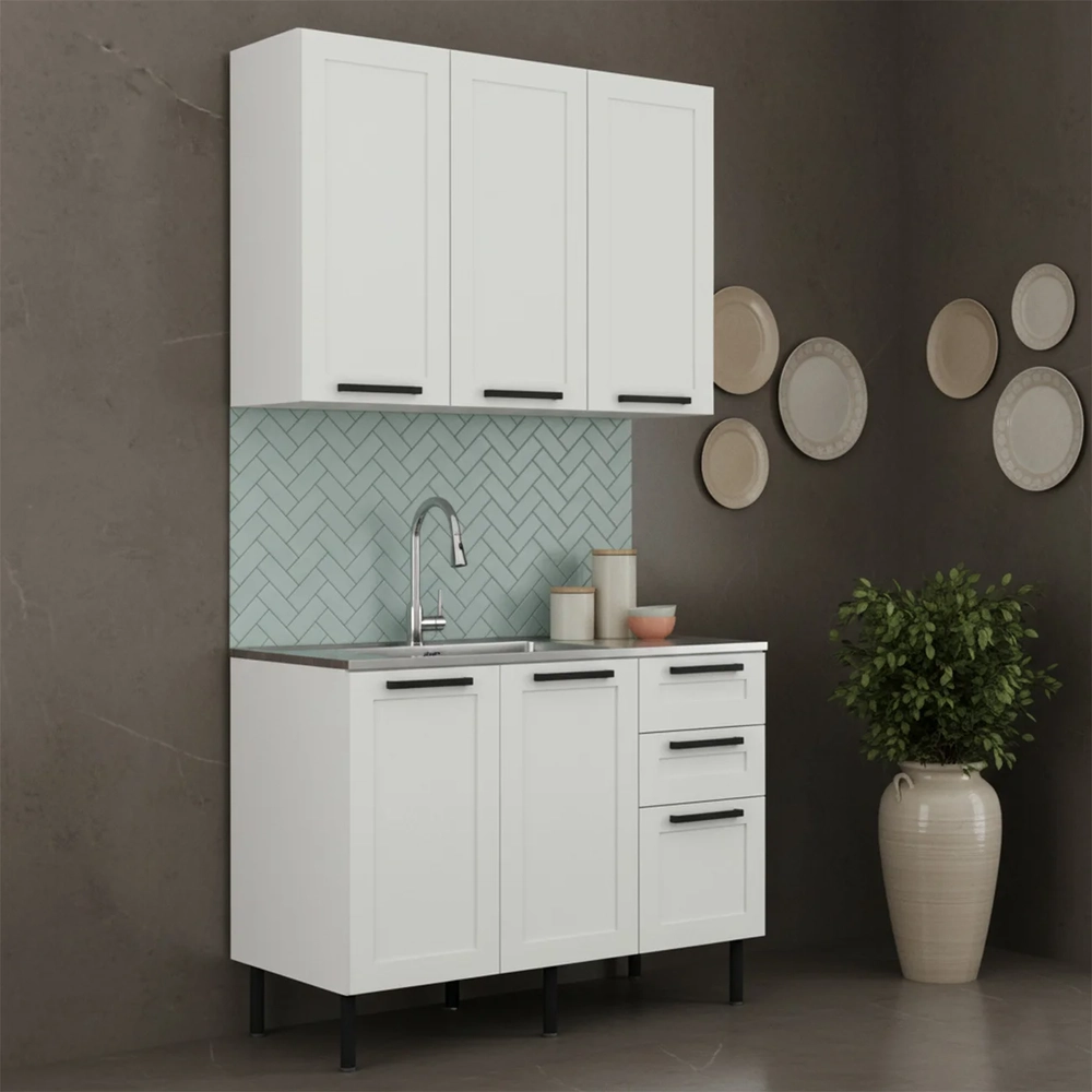 Armário Cozinha Balcão Com Pia 120cm CP3 Zaya Branco T01    - Mpozenato