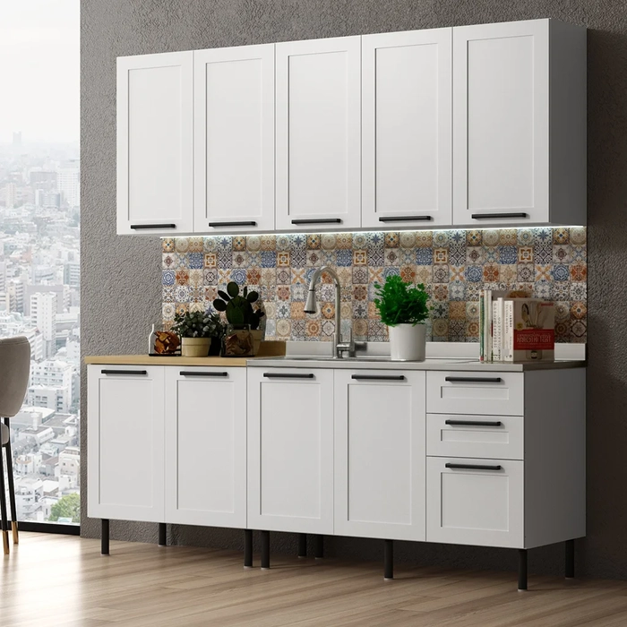 Armário Cozinha 4 Peças Balcão Com Pia CP6A Zaya Branco T01 - Mpozenato