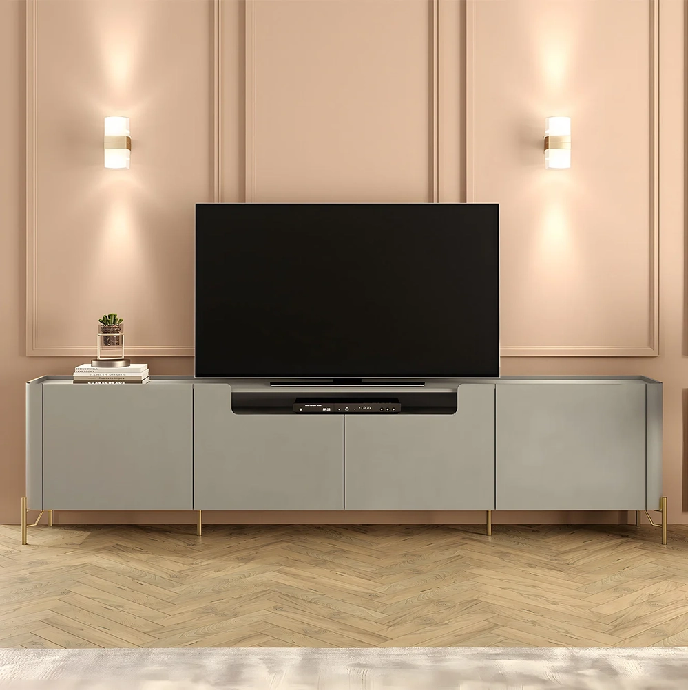 Rack TV 75 Pol 220cm 4 Portas Lisas Blen Grigio/Dourado I06 - Mpozenato