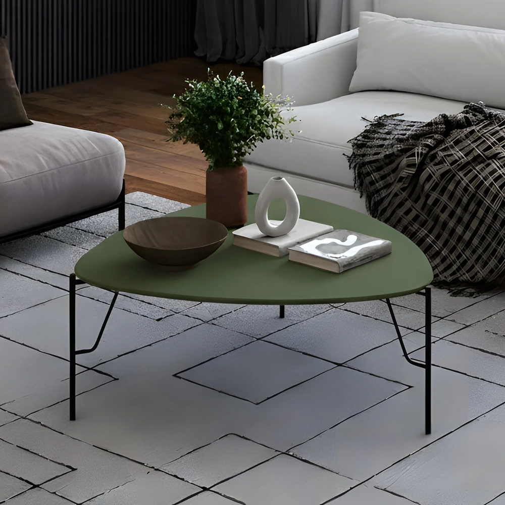 Mesa de Centro Baixa Para Sala Pés Metálicos Blen Musgo/Preto I06 - Mpozenato