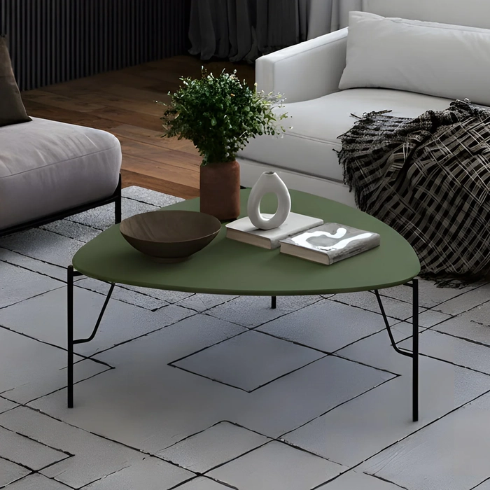 Mesa de Centro Baixa Para Sala Pés Metálicos Blen Musgo/Preto I06 - Mpozenato