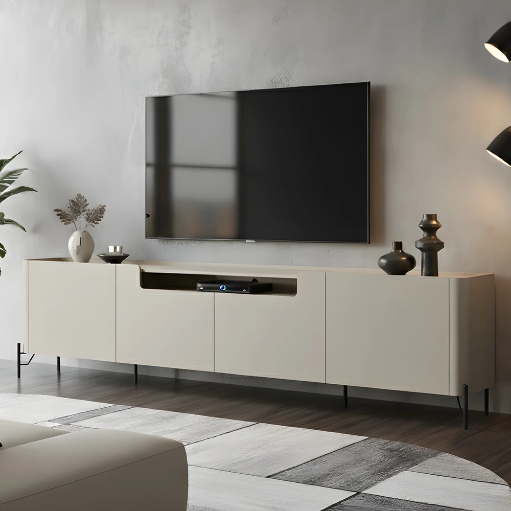 Rack TV 75 Pol 220cm 4 Portas Lisas Blen Luna/Preto I06 - Mpozenato