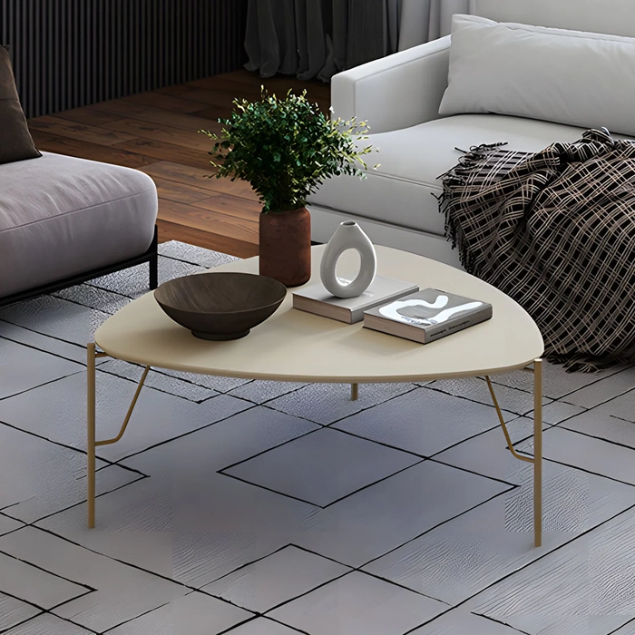 Mesa de Centro Baixa Para Sala Pés Metálicos Blen Luna/Dourado I06 - Mpozenato