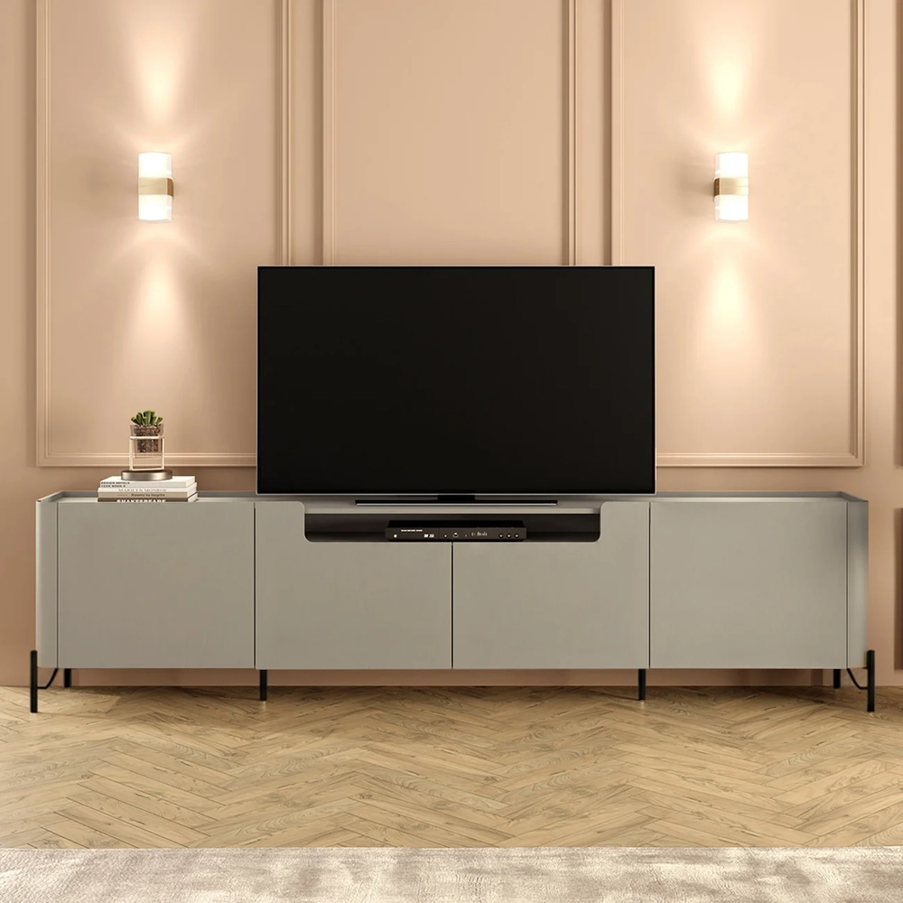 Rack TV 75 Pol 220cm 4 Portas Lisas Blen Grigio/Preto I06 - Mpozenato