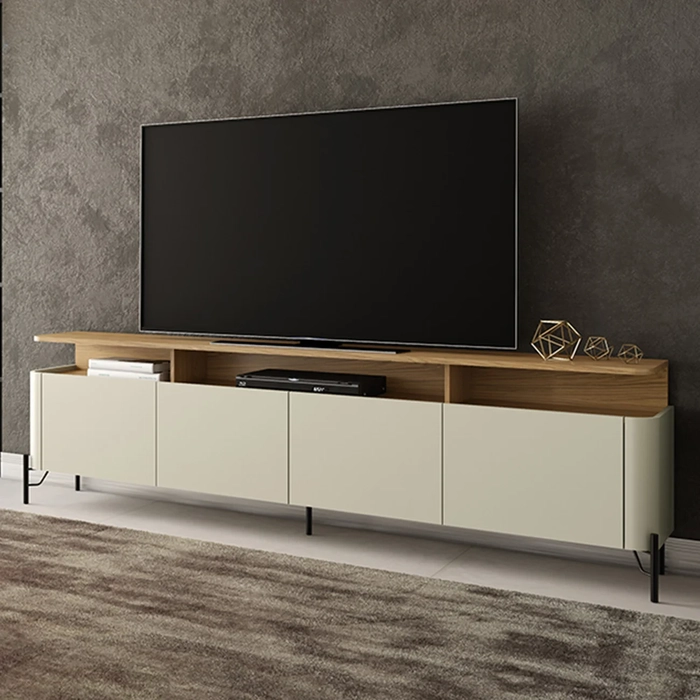 Rack TV 55 Pol 180cm Portas Lisas Blen Louro/Luna/Preto I06 - Mpozenato