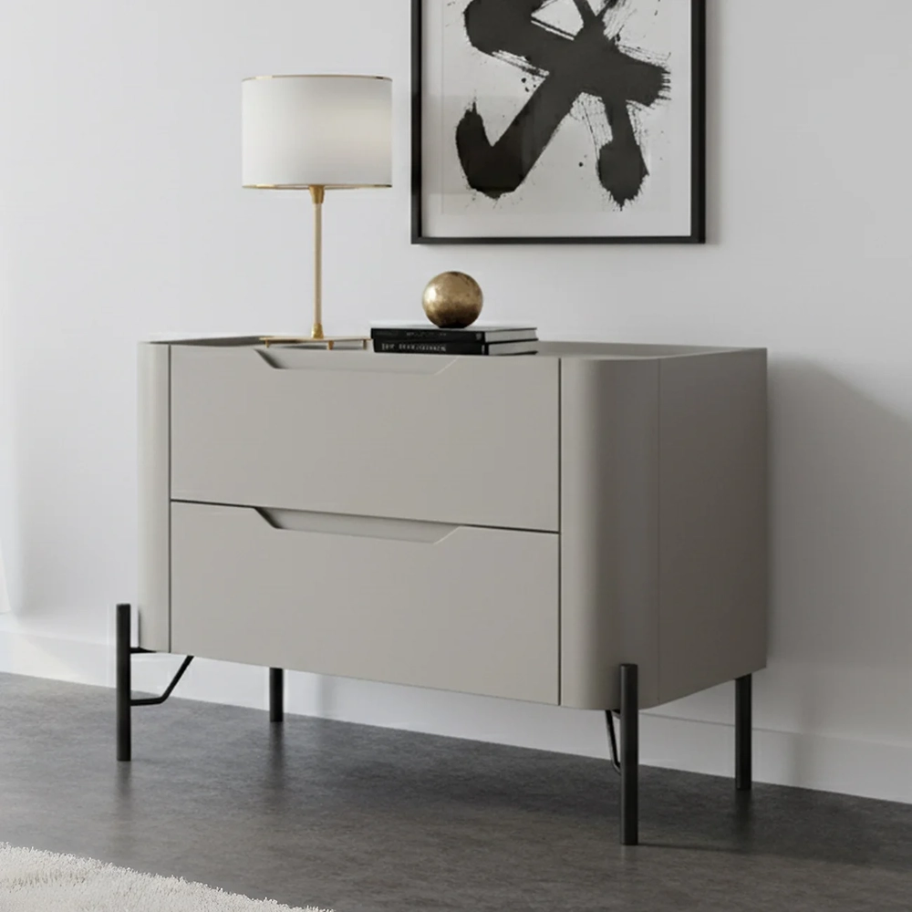 Mesa Cabeceira Quarto 68cm 2 Gavetas Becca Grigio/Preto I06 - Mpozenato