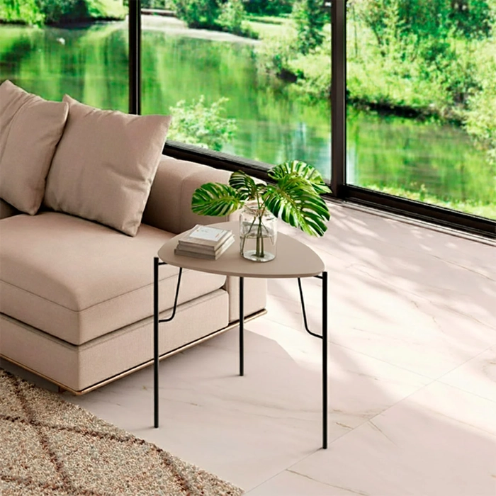 Mesa Lateral Alta Para Sala Pés Metálicos Blen Grigio/Preto I06 - Mpozenato