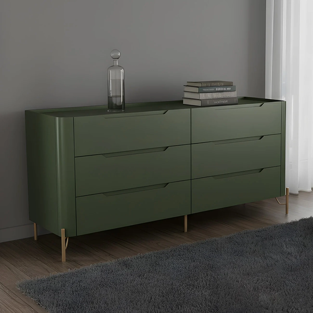 Cômoda Quarto 178cm Casal 6 Gavetas Blen Musgo/Dourado I06 - Mpozenato
