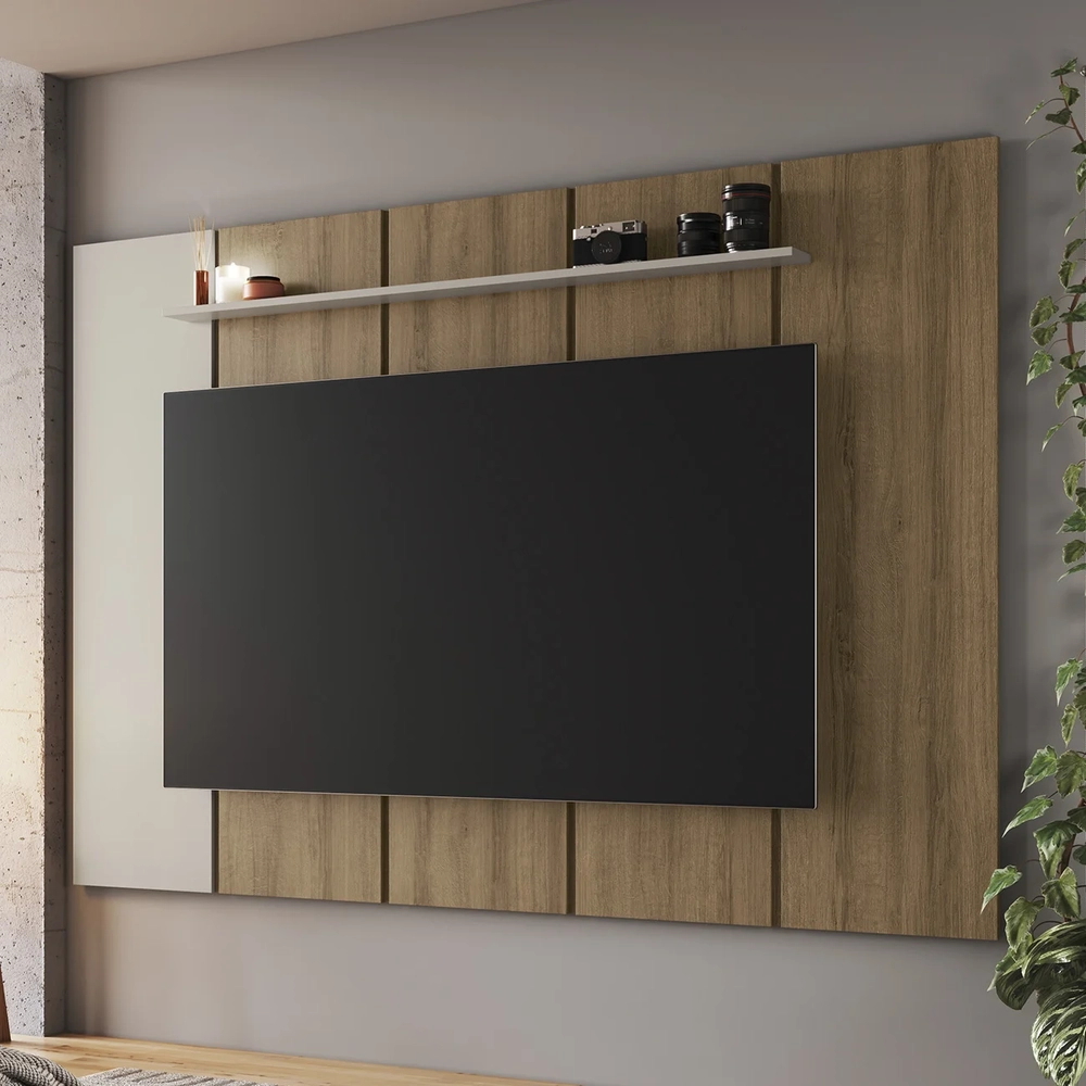 Painel TV 75 Pol Suspenso 200cm 1 Prateleira Miura Mel/Arenas A05 - Mpozenato