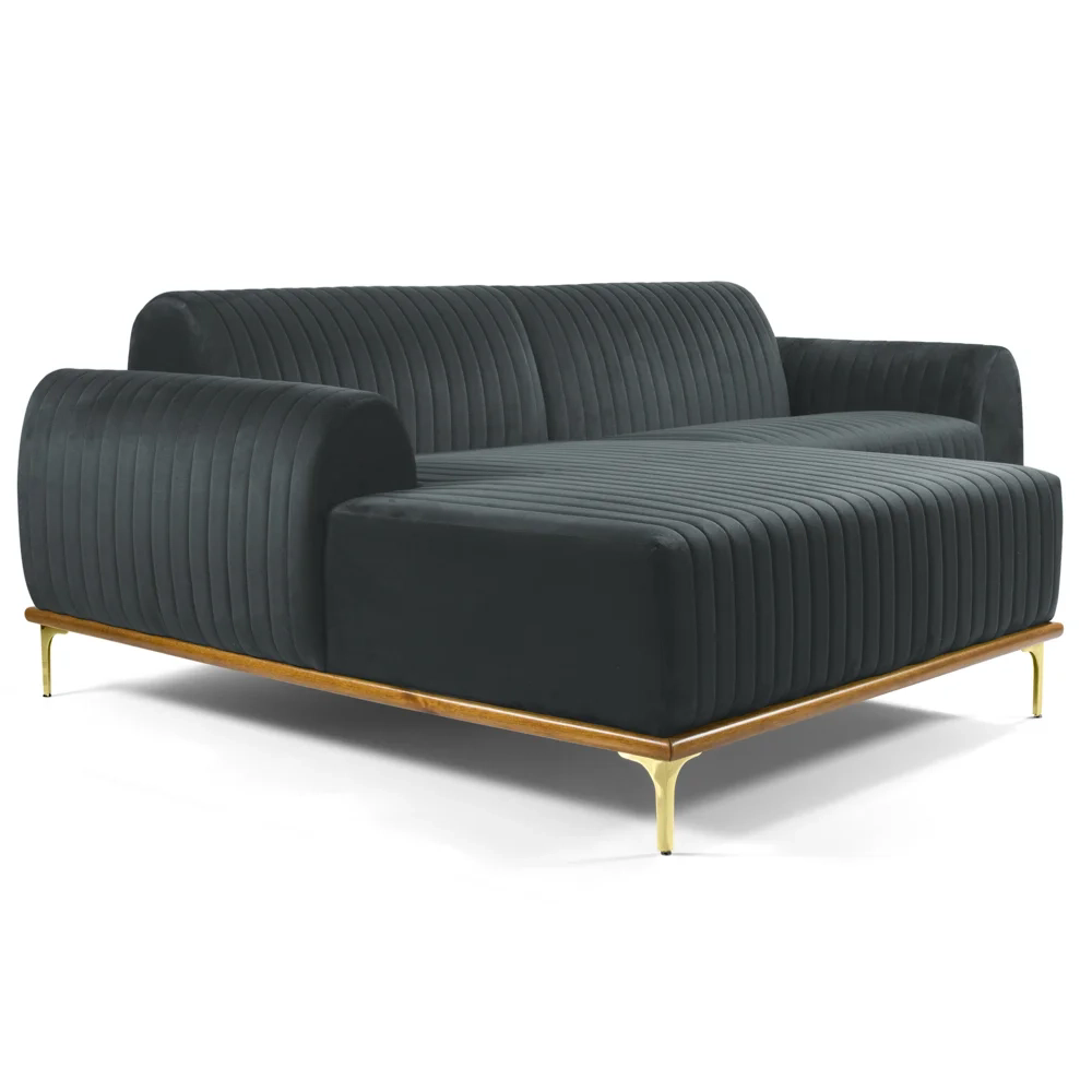 Sofá 245cm 4 Lugares com Chaise Esquerdo Pés Gold Molino C-317 Veludo  Cinza - Domi