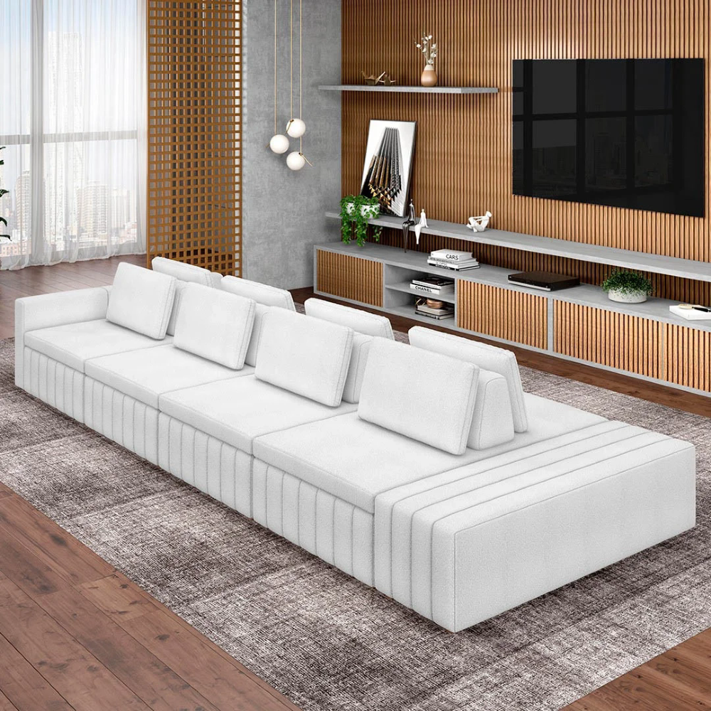 Sofá Ilha e Puff Sala Living 505cm Siesta Z32 Boucle Branco - Mpozenato