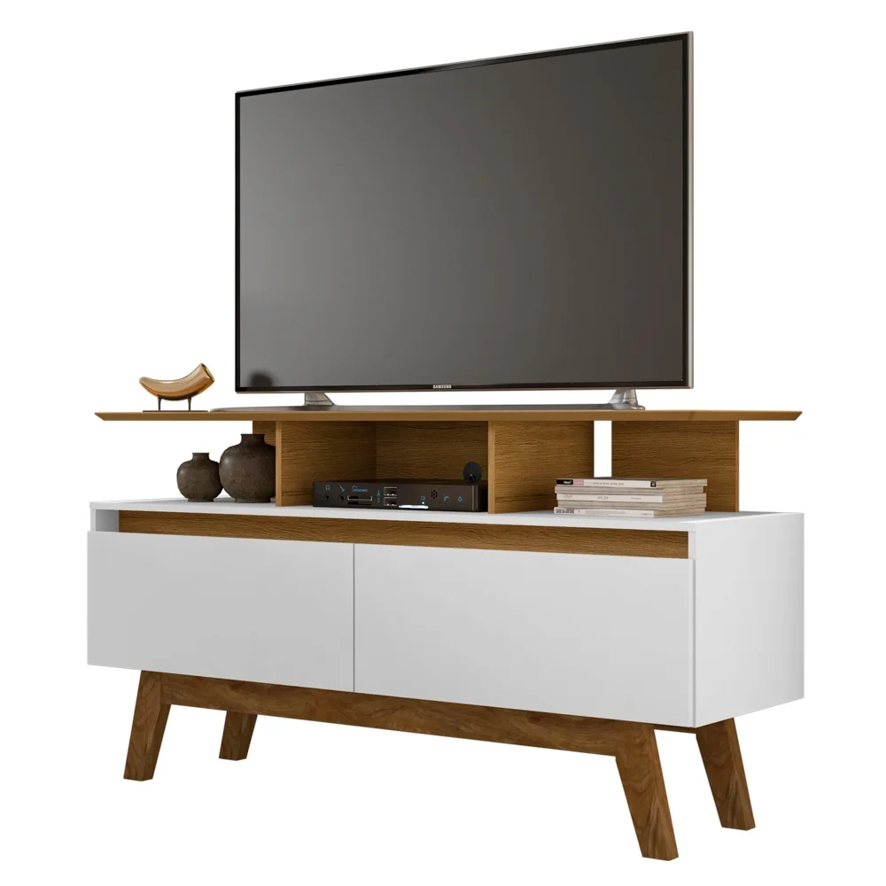 Rack Bancada Para TV Até 50 Pol. 2 Portas Rubi 1.2 Cinamomo/Branco - Bechara