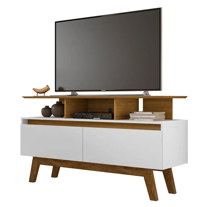 Rack Bancada Para TV Até 50 Pol. 2 Portas Rubi 1.2 Cinamomo/Branco - Bechara