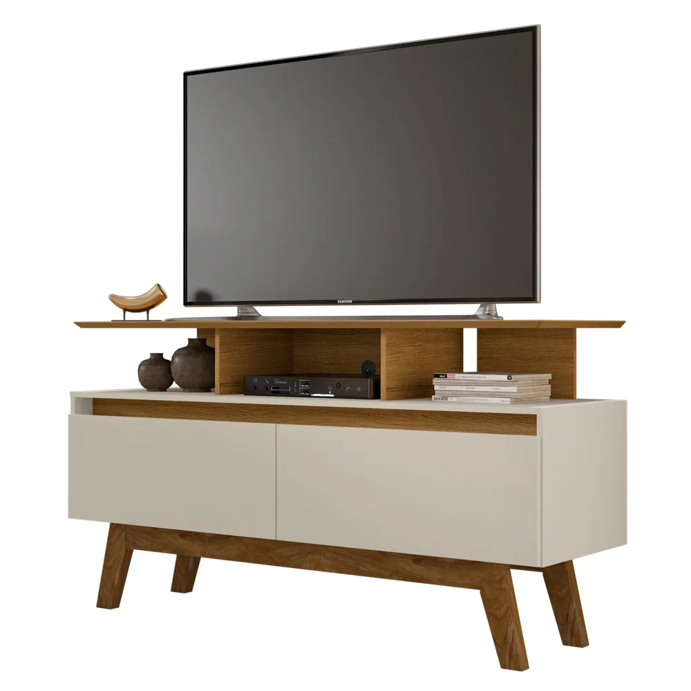 Rack Bancada Para TV Até 50 Pol. 2 Portas Rubi 1.2 Cinamomo/Off White - Bechara