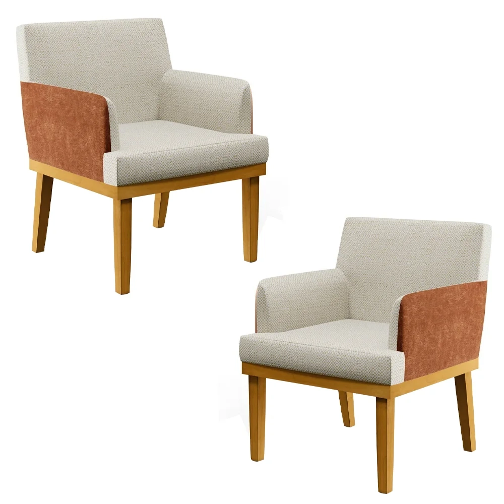 Kit 2 Poltronas Decorativas Vitória W01 Linho Bege/ Sintético Camel - Mpozenato