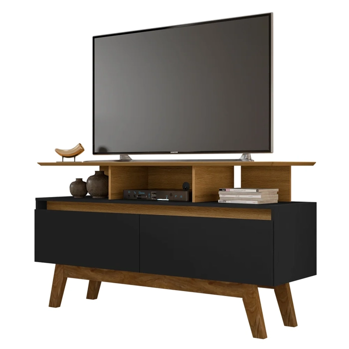Rack Bancada Para TV Até 50 Pol. 2 Portas Rubi 1.2 Cinamomo/Preto Fosco - Bechara