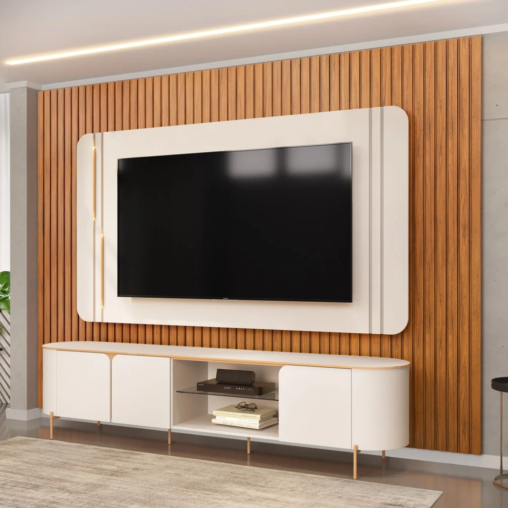 Painel TV 75 Pol 275cm Noah e Conjunto Ariane D04 Off/Freijó - Mpozenato