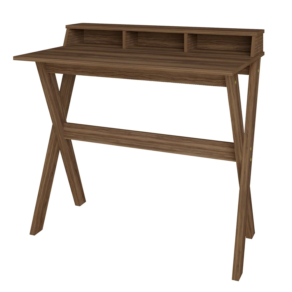 Escrivaninha Mesa para Computador Retrô 3 Nichos Itália Nogal  Artany