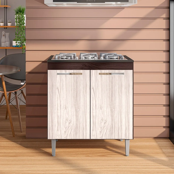 Kit 2 Balcões para Cooktop 5 Bocas 2 Portas Catarina Castanho/Avelã - AJL Móveis