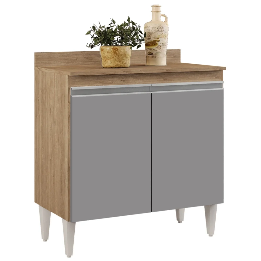 Balcão Gabinete 80cm 2 Portas Hawai Castanho/Cinza - Lumil Móveis