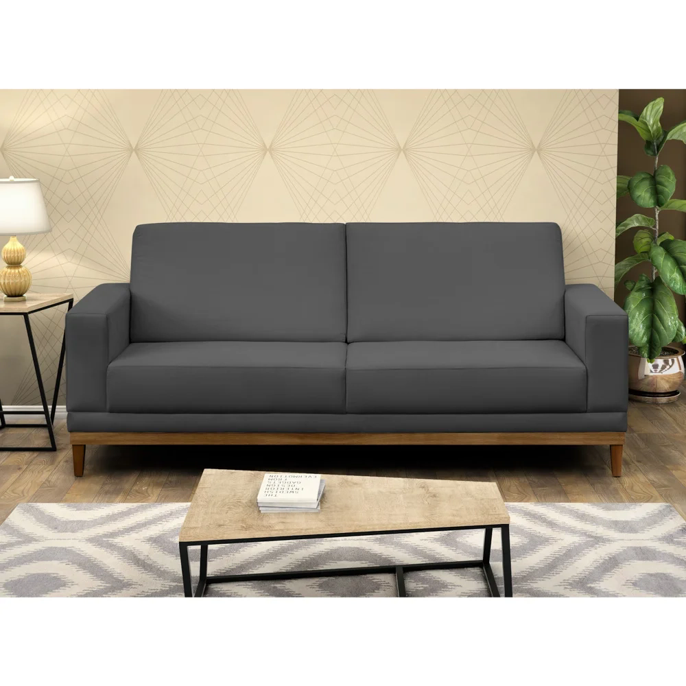 Sofá Living 200cm 3 Lugares Kayrós D05 Suede Cinza - Mpozenato