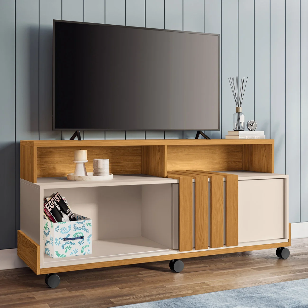 Rack Bancada de TV 50 Pol 136cm Graci Cinamomo/Off White - HB Móveis