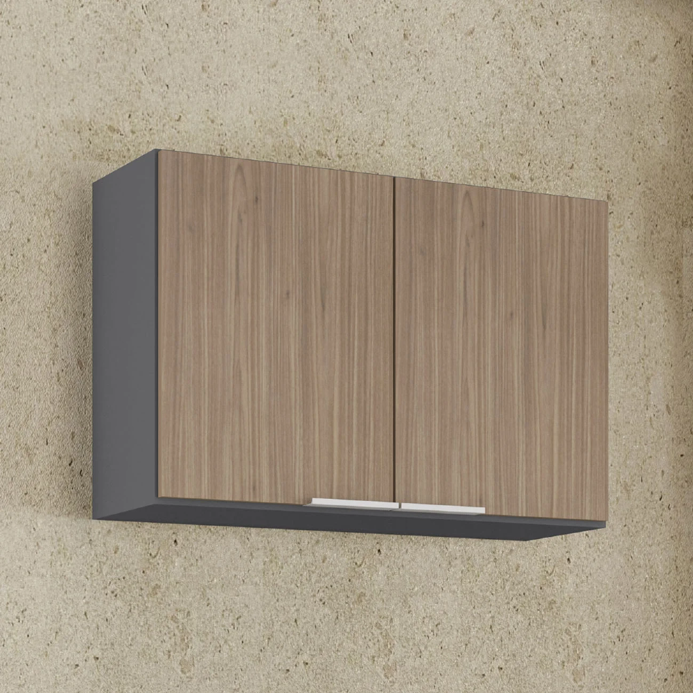 Armário de Cozinha Aéreo 80cm Pérola Z34 Grafite/Freijó     - Mpozenato