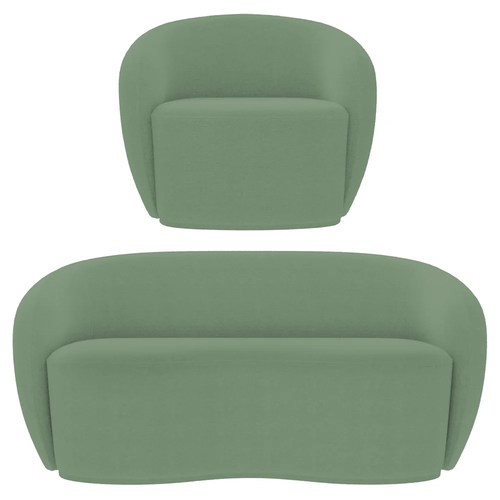Sofá 2 Lugares Living 160cm e 1 Poltrona Giratória Garbin Z08 Boucle Verde - Mpozenato