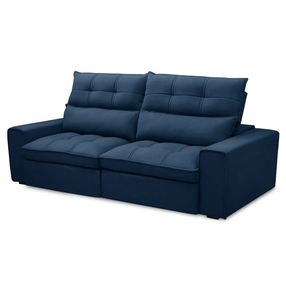 Sofá Retrátil Reclinável 3 Lugares 210cm Damy F05 Veludo Azul - Mpozenato
