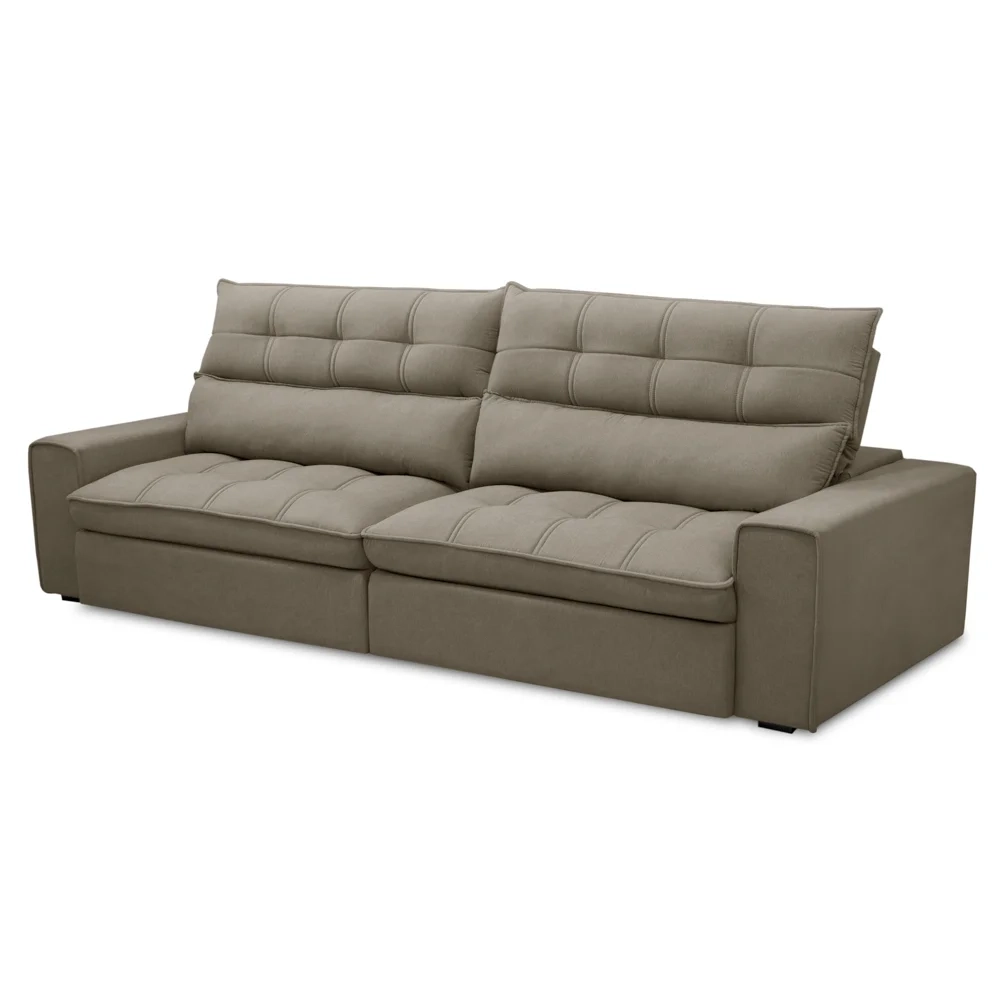 Sofá Retrátil Reclinável 3 Lugares 250cm Damy F05 Veludo Marrom - Mpozenato