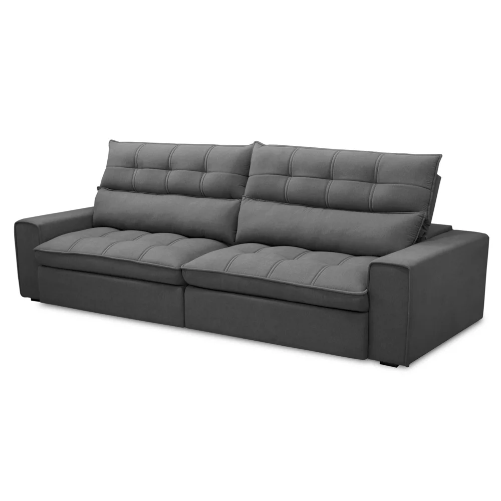 Sofá Retrátil Reclinável 3 Lugares 250cm Damy F05 Veludo Grafite - Mpozenato