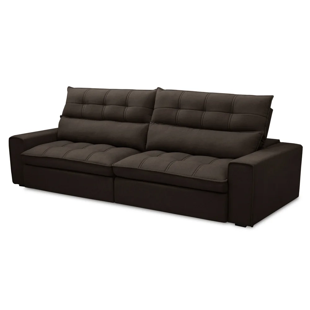 Sofá Retrátil Reclinável 3 Lugares 250cm Damy F05 Veludo Marrom Escuro - Mpozenato