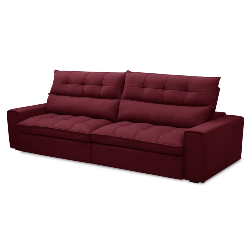 Sofá Retrátil Reclinável 3 Lugares 250cm Damy F05 Veludo Bordô - Mpozenato