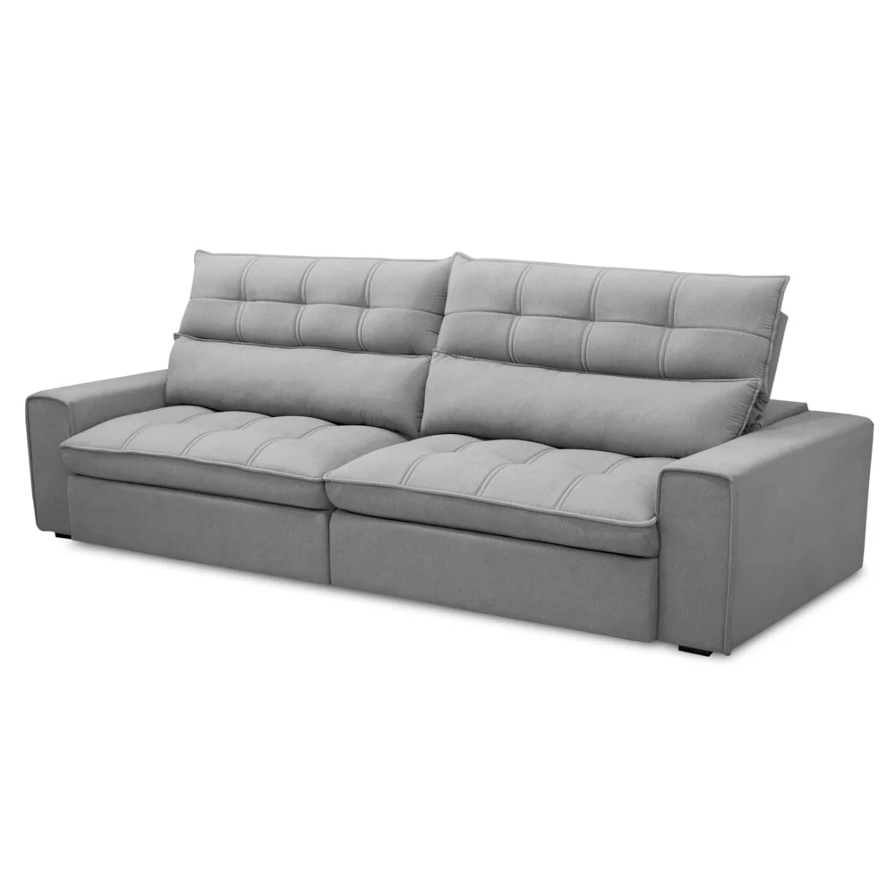 Sofá Retrátil Reclinável 4 Lugares 290cm Damy F05 Veludo Cinza - Mpozenato