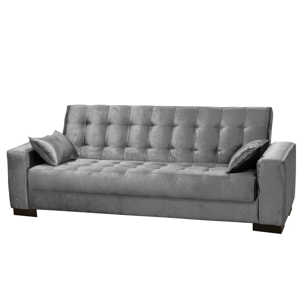 Sofá Cama para Sala de Estar Lisboa Suede Cinza - Ibiza