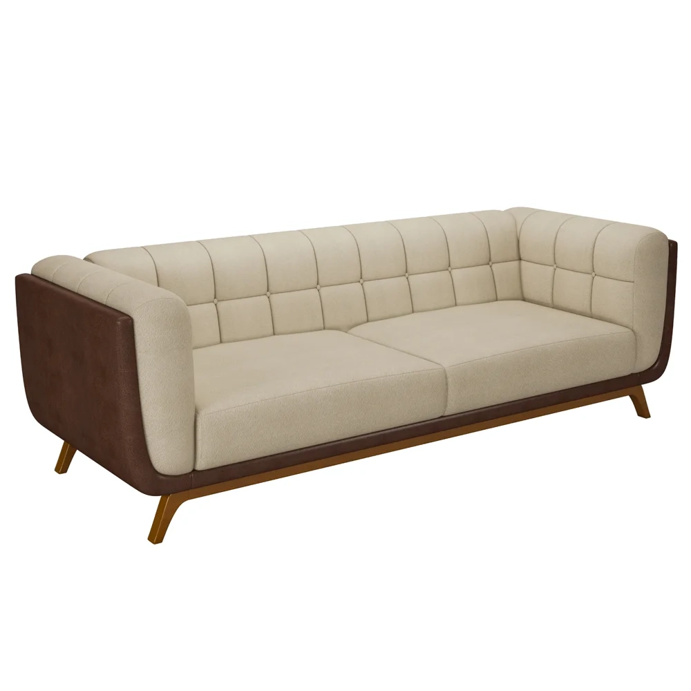 Sofá Living Decorativo 2 Lugares 180cm Bellart Z32 Boucle Bege/Sintético Café - Mpozenato