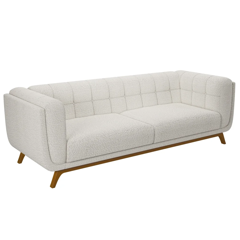 Sofá Living Decorativo 2 Lugares 180cm Bellart Z32 Boucle Branco - Mpozenato