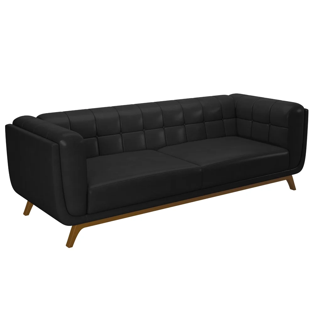 Sofá Living Decorativo 3 Lugares 240cm Bellart Z32 Sintético Preto - Mpozenato