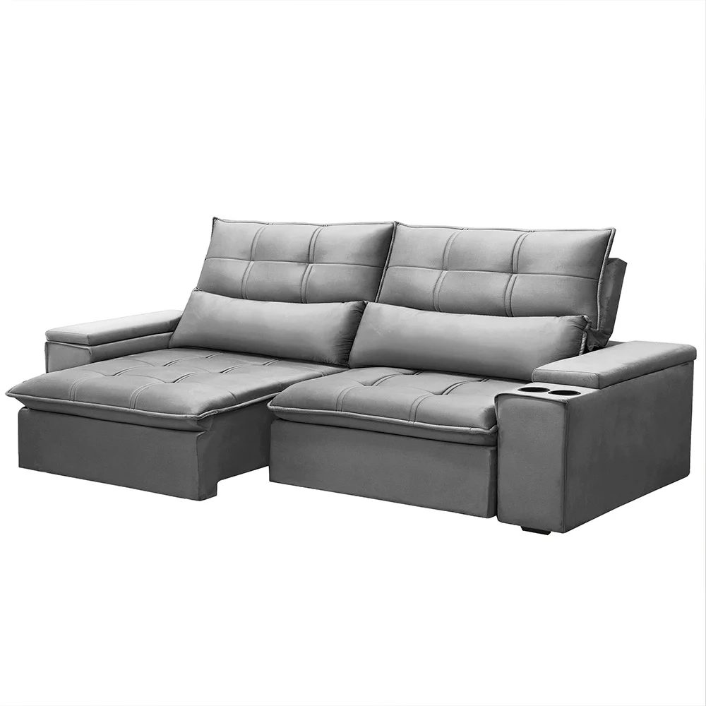 Sofá Retrátil Reclinável 3 Lugares 210cm Moritz F05 Veludo Prata - Mpozenato