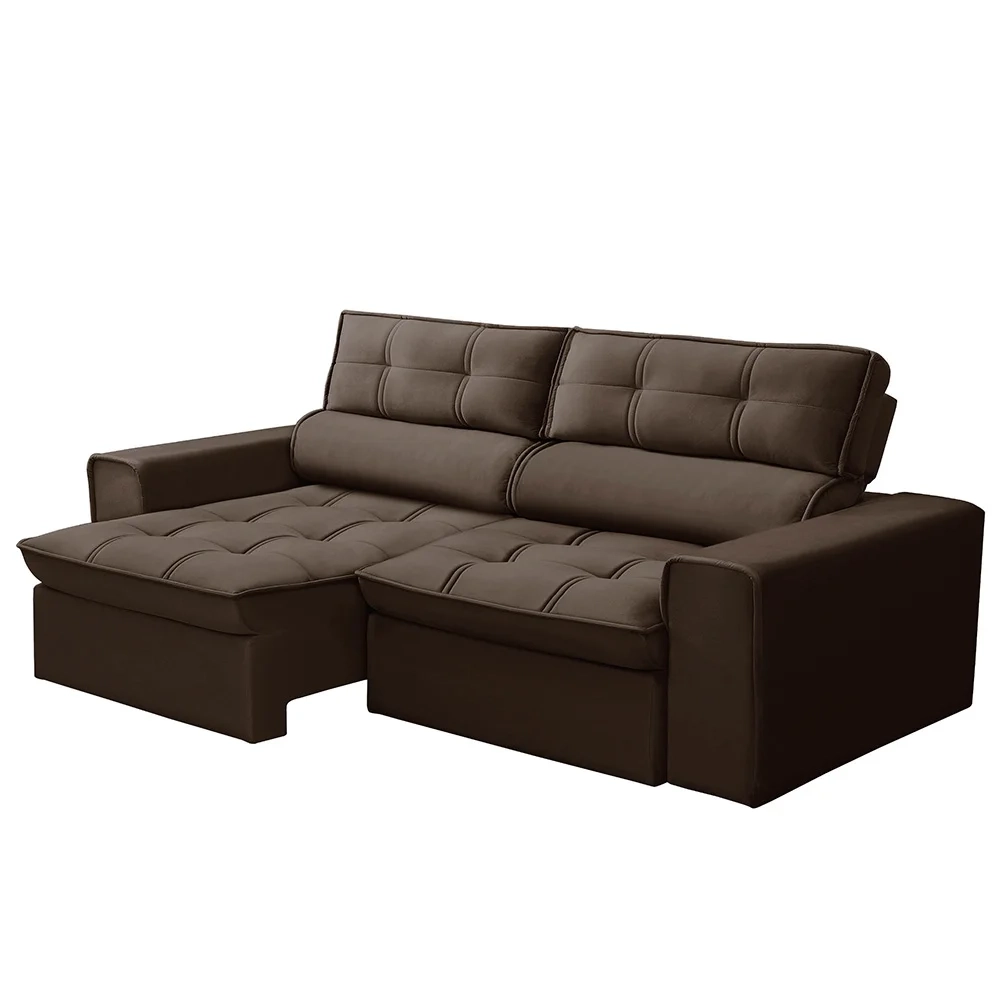 Sofá Retrátil Reclinável 3 Lugares 200cm Blanches F05 Veludo Marrom - Mpozenato